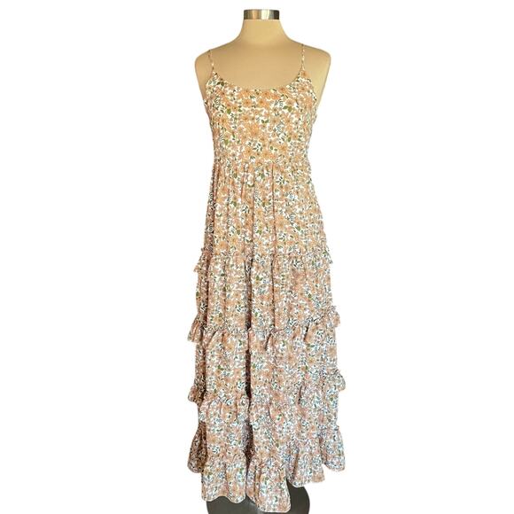 Altar'd State Gretchen Maxi Dress Cream/Taupe Tiered Ruffled MED Cottage Fairy - Picture 3 of 12